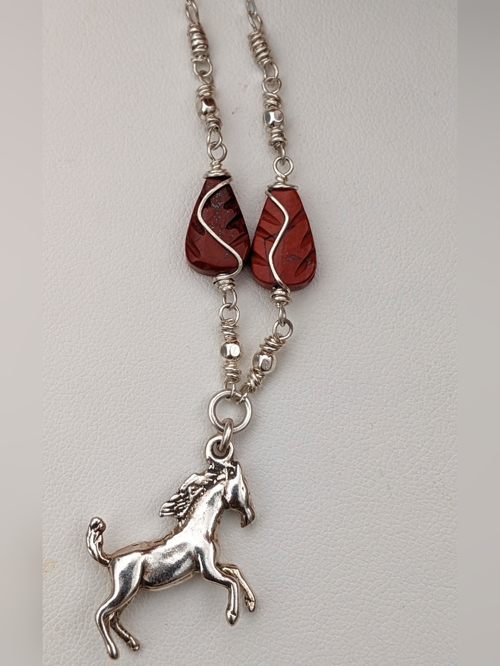 Sterling Silver Horse Pendant-925-Chain Necklace-Carved Red Jasper Gemstone - Picture 16 of 17
